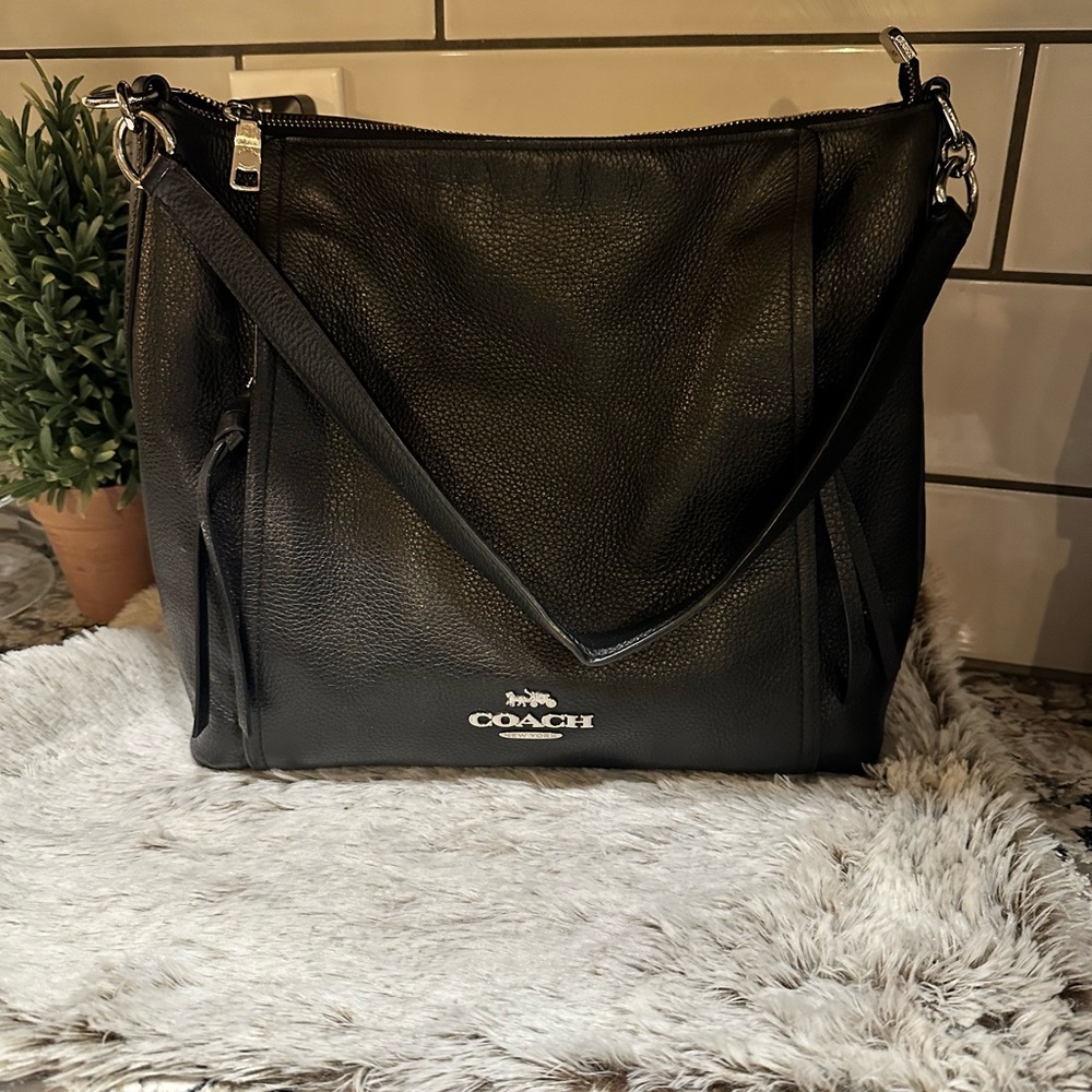 Black leather coach purse